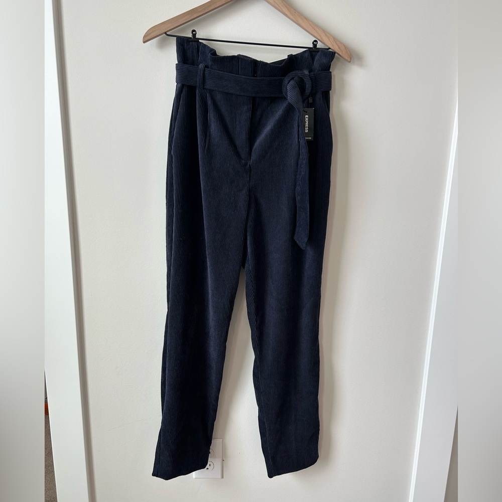 Navy Corduroy Pants | Paperbag Waist | Belted | NWT size 6 regular Express